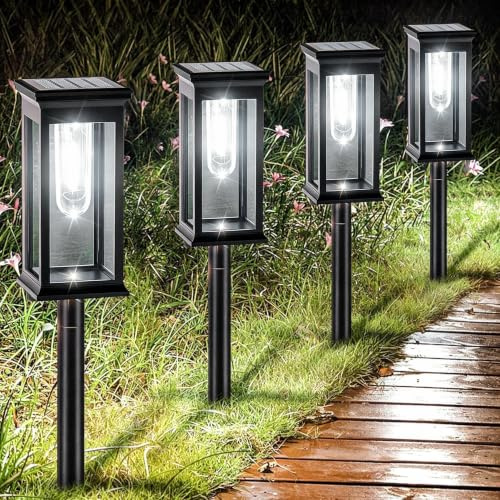 Amzxart 8 Piezas Luces Solares Led Exterior Jardin, IP65 Luces Solares Exterior Jardin, Lamparas Solar Exterior Jardín para Patio, Camino, Césped, Blanco