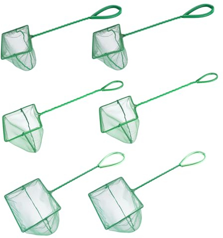 Lpraer 6 pcs Aquarium Fish Net Fine Mesh Nylon Net with Long Handle Square Fishing Quick Catch Net Scoop for Fish Tank (4in,5in, 6in) Green