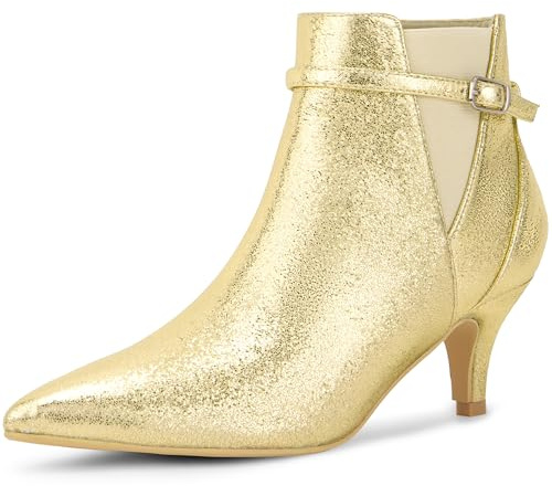 Allegra K Botines de tacón Chelsea Kitten con puntera puntiaguda para mujer, Gold, 37.5 EU