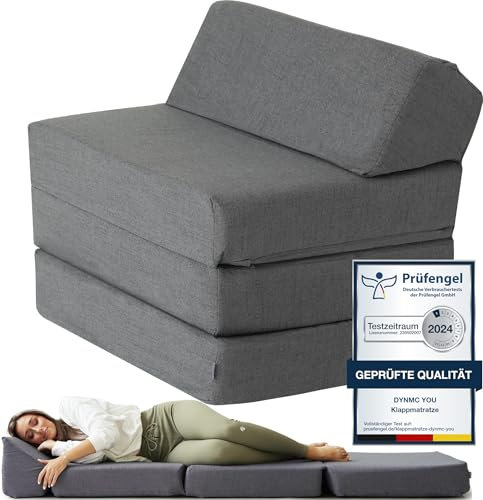 DYNMC you Klappmatratze – Gästematratze klappbar – 14cm dick & bequem H3 – Faltbare Matratze, platzsparend klappbar – Reisebett Erwachsene – Test SEHR GUT Oeko TEX Standard (Dunkelgrau, 200x70x14)