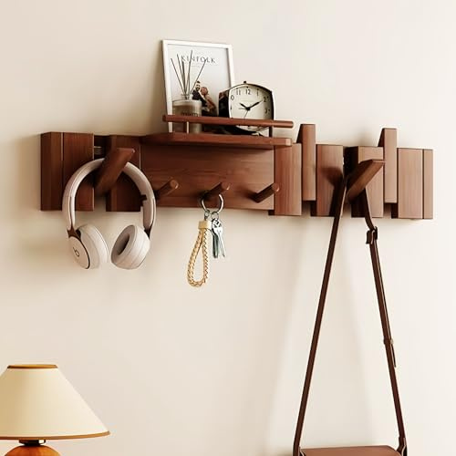 Tlongxia 【Innovate Walnut-8 ganci per chiavi del pianoforte, con vassoio, può contenere piccoli ornamenti, album fotografici, vasi da fiori, 4 ganci per pianoforte+3 ganci rotondi+1 vassoio da tavolo