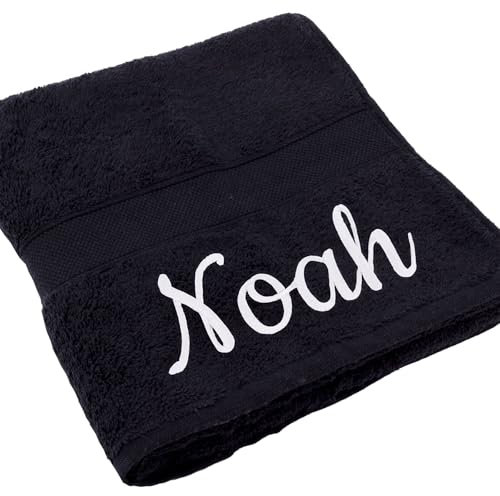 Deitert Handtuch Juist mit Namen oder Wunschtext Bestickt, personalisiertes Duschtuch, individuelles Badetuch, 100% Baumwolle, 70 x 140 cm schwarz