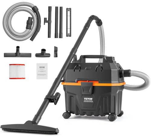 VEVOR Nass-/Trockensauger, 15 l, 5 PS Spitzenleistung, effiziente Saug- und Gebläseleistung mit Düse, Rollen, tragbarer Werkstattsauger mit Aufsätzen, Leichter Werkstattsauger, ideal für Teppiche