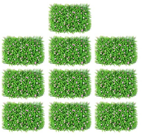 ZIDDAR Paquete 10 Paneles Pared Seto Boj Sintético Panel Seto Artificial con Decoración Floral para Configuraciones Rápidas