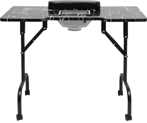 C-Juzarl manikyrbord nagelbord med sugning, 220 V 6 W mobilt manikyrbord fällbart bärbart manikyrbord mobilsmanskt fördjupningsbord, 90 x 40 x 72 cm, lastkapacitet 30–40 kg