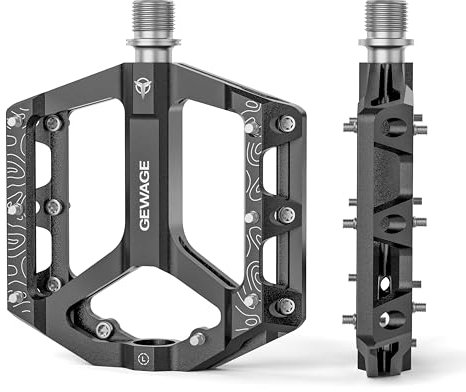 GEWAGE MTB Pedale Fahrradpedale Set – Flat Pedale für Mountainbike & Gravel Bike, rutschfest & langlebig, Aluminiumlegierung, CNC-gefräst, 9/16 Achse, einfache Installation (Schwarz)