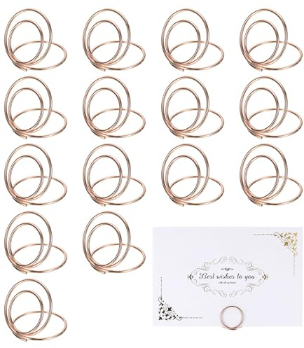 QUARKZMAN 16 Piezas de Mini Portatarjetas, Portafotos Redondos para Mesas, Señales de Comida, Notas de Memoria, Bodas, Restaurantes, Cumpleaños, Fiestas, (1x1.2, Oro Rosa)