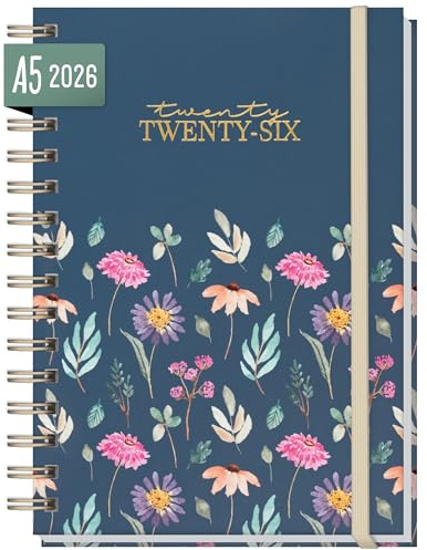 Häfft® Calendario internazionale 2026 A5 Flying Flowers con rilegatura a spirale in: EN/FR/IT/ES - organizzatore personale, agenda di vita - sostenibile e rispettoso del clima