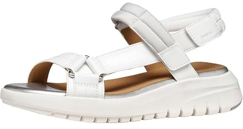 Geox Sandalo da donna D FLEXTRIDE S D Wedge, bianco/grigio lt, 35 EU