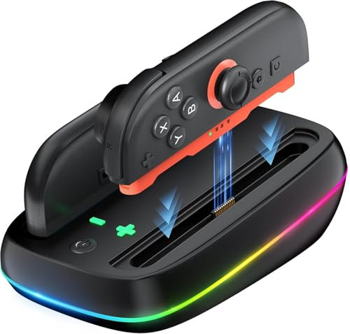 LVFAN Stazione di ricarica per Nintendo Switch 2 Joy Con, stazione di ricarica con 9 modalità di luce RGB e indicatore LED, supporto di ricarica rapida di ricambio per Switch 2 JoyCon Controller