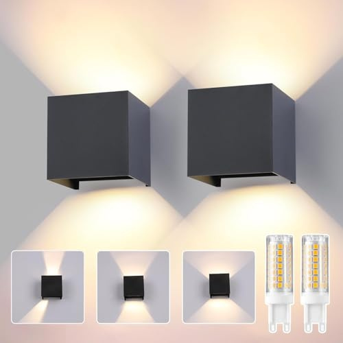 wisdom line 2 Pezzi Applique da Esterno/Interno Moderna, Lampada da Parete LED 9W 3000K (Bianco Caldo), IP65, Angolo Regolabile 120°, G9 Incluse, Antracite, per Giardino, Soggiorno