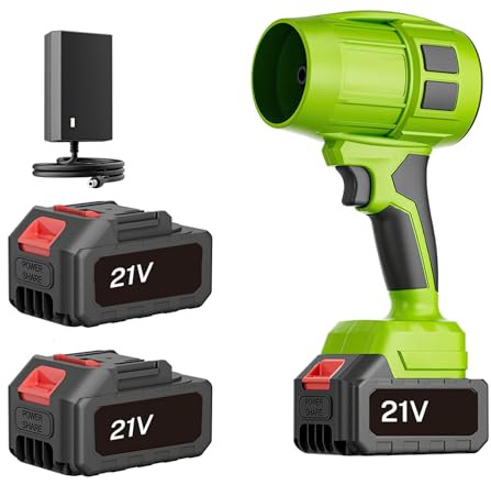 Soffiatore di fogli senza fili, soffiatore di fogli elettrico senza fili con batteria, 130000RPM, leggero e portatile per giardino, patio, auto e campeggio (2 x 21 V batteria)