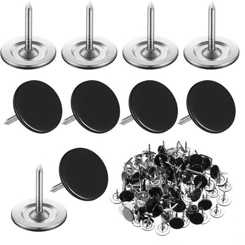 100 Pcs Tachuelas para Tapicería, Chinchetas Negras de Cabeza Plana, Clavos Decorativos para Sofá, Cabecero, Corcho, Muebles, 11 x 13 mm