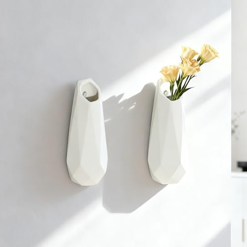 DOCFLVAS Classic Ivory Wall Ceramic Vase — 2 Pack White Hanging Vases | Timeless Ceramic Wall-Mounted Vase for Home & Gift
