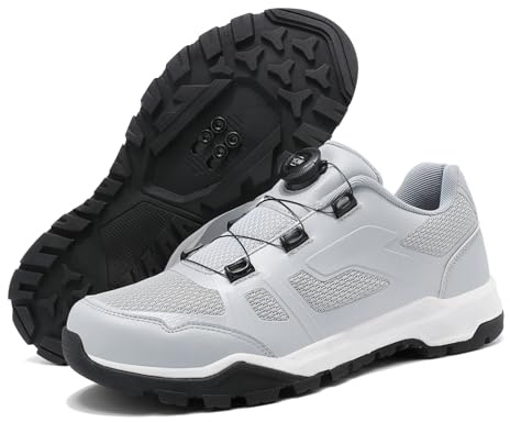 JiuQing Scarpe da Mountain Bike Scarpe da Ciclismo Indoor Piatte per Uomo Compatibili con Tacchette SPD per Camminare,Grigio,39 EU