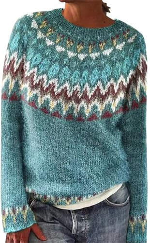 HOOUDO V Neck Jumpers for Women Uk Fairisle Icelandic Sweaters Ladies Soft Comfortable Nordic Jumper Cosy Warm Sweater Casual Pullover Tops Knitwear Women Tops A Blue