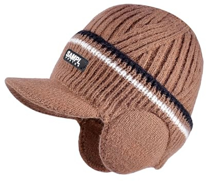 Generisk vintermössa för män, fodrad stickad manschett med visir, varma öronlappar, skidmössa lädermössa män gammaldags, kaffe, one size
