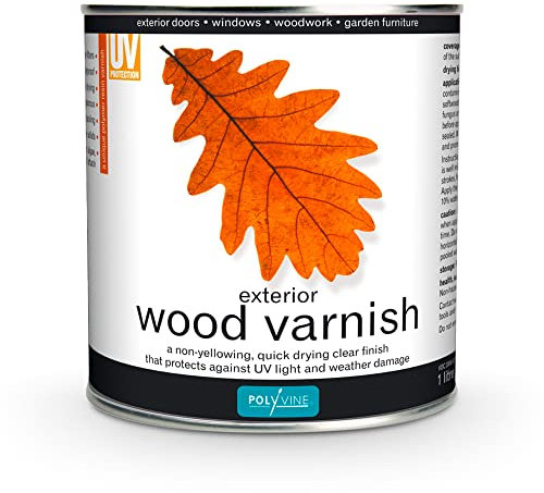 Polyvine Exterior Wood Varnish Satin Finish – Quick Drying, Water-Based, High UV Protection & Weather Resistant Clear Varnish for Outdoor Wood & Timber – No Blistering or Peeling, 1L