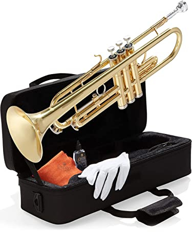 Mendini By Cecilio Bb Standard Trumpet Set for Beginners - Gold