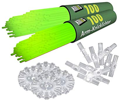 KNIXS 200x Arm-Knicklichter Grün leuchtend inkl. 200 x 3D-Verbinder und je 4 x Ballverbinder und 7-Lochverbinder für Party, Festival, Geburtstag oder als Dekoration, geprüfte Markenqualität