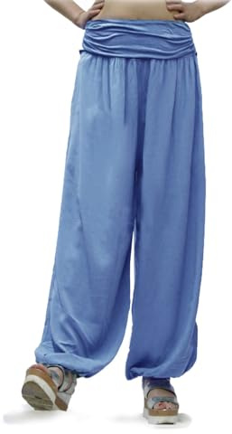 Glamexx24 Dam XXL, lätta pumpbyxor, haremsbyxor, fritidsbyxor, sommarbyxor, byxor med många mönster, 13090, Jeansblå 1, M/L