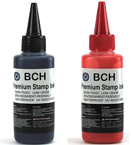 BCH Red and Black Stamp Ink Refill Combo – 2.5oz (75ml) Each Ink Bottle – Premium Refill Ink for Rubber & Self-Inking Stamps – Long-Lasting, Vibrant & Quick-Dry