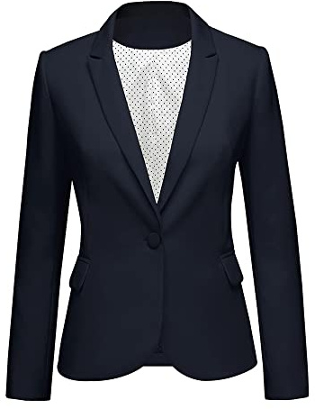 LookbookStore Casual Navy Blue Notched Lapel Work Blazers for Women Office Jacket Suit Women's Trendy Blazers Suit Jackets 2026 Business Casual Outfits Women Size Large Blazer Size 12 14