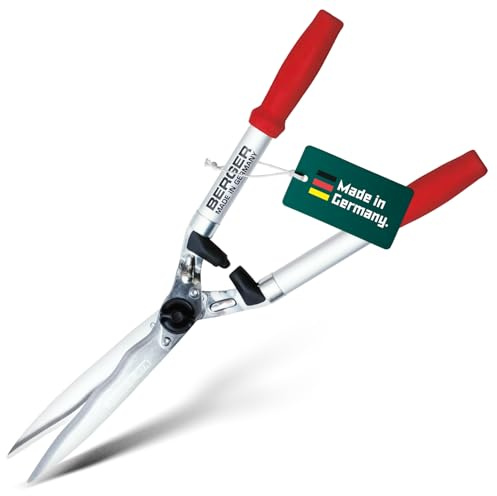 BERGER Heckenschere 4595 | Heckenschere manuell mit 24 cm Schnittlänge | Wellenschliff mit 2 Saftrillen & Anschlagdämpfer | Leichte & langlebige Handheckenschere aus Aluminium | Made in Germany