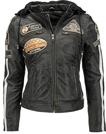 URBAN 5884 Motorradjacke Damen Mit Protektoren, Damenjacke aus Lammleder, Protektoren für Rücken, Schultern und Ellenbogen | Breaker | 4XL