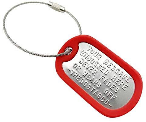 TheDogTagCo Trippel uppsättning av personlig bagageetikett rostfritt stål nickelpläterad ID-etikett med kabel och ljuddämpare läsa beskrivning för att se hur du lägger till personalisering