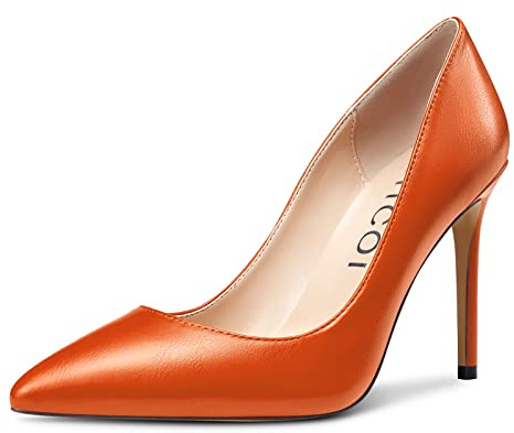 Aachcol Femmes Aiguille Haut High Talon Heel Escarpins Pointu Bout Slip-on Bureau Dress Chaussures Classique 10 CM Orange Matte 41 EU