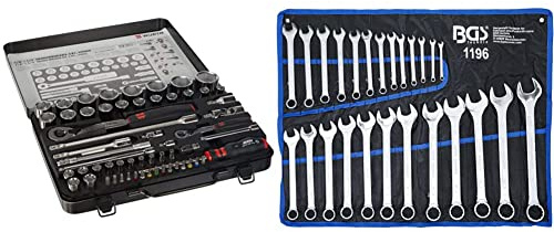 Würth Zebra Steckschlüsselsatz 1/4 + 1/2 Zoll Knarrenkasten 59 tlg. 096509059 & BGS 1196 | Maul-Ringschlüssel-Satz | 25-tlg. | SW 6-32 mm | inkl. Tetron-Rolltasche | Gabelringschlüssel