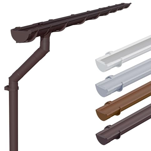 INEFA Kit gouttière plastique, demi-ronde 4m, 125mm Marron foncé | Kit de gouttière PVC-U avec descente pluviale et accessoires pour 1 pan de toit, abri de jardin et carport