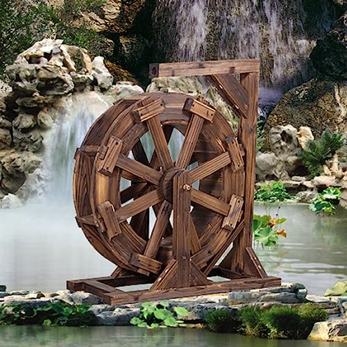 Fontana a Ruota Idraulica da Giardino Esterno con Supporto,Fontana a Ruota Idraulica da Giardino Esterno,Fontana a Ruota Idraulica in Legno per Piscina con Laghetto nel Patio,Ornamentale Rustico Vinta