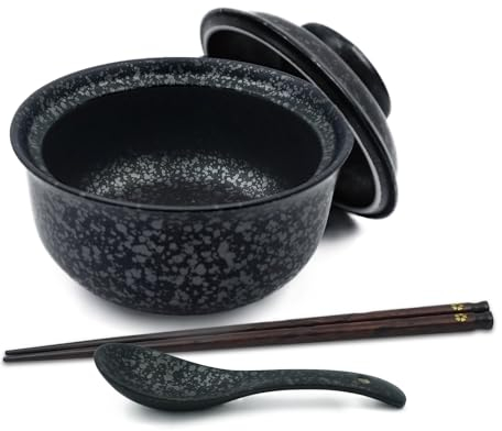 HLWDXno1 Juego de tazones de Ramen Tazón de Ramen de cerámica con Tapa 800 ml para 1 Persona Tazones de Sopa Grandes Vintage japoneses Tazón de Fideos instantáneos Vajilla asiática Cuchara y Palillos