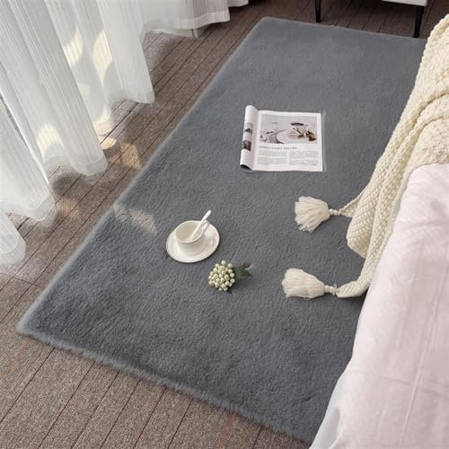 ZWPILY Flauschiger Hochflor-Teppich Grau Wohnzimmer, Hoch-Tief-Struktur, Super Weich und Plüschig, Kuschelig, Kunstfell, Felloptik, Waschbar rutschfest,Grau,60x110cm
