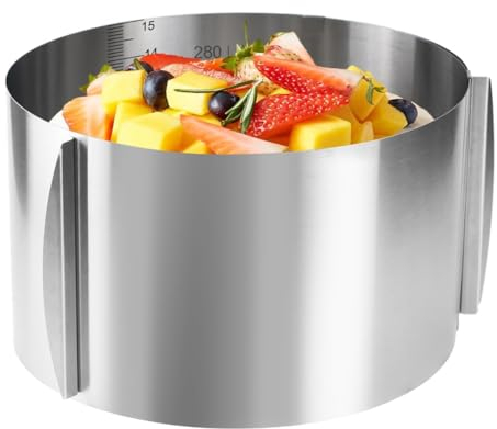 JOBYNIM Cercle a Patisserie Réglable de 16 à 30 cm de Diamètre, Hauteur 15 cm, Anneau à Gâteau en Acier Inoxydable, avec Une Échelle, Cercle à Gâteaux pour Dessert Pâtisserie Mousse