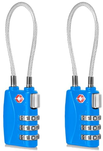 CFMOUR Cadenas pour valise, 3 cadrans homologué TSA avec câble flexible | Lot de 2 cadenas à combinaison de sécurité pour valises, valises, sacs, cadenas à code, serrure flexible à 3 chiffres, bleu