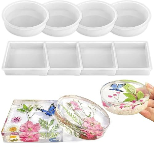 Set de 8 Moldes de Silicona para Resina Epoxi, Incluye Moldes Redondos y Ovalados, Ideales para Manualidades y Decoración del Hogar, Perfectos para Fundición y Creación de Posavasos Personalizados