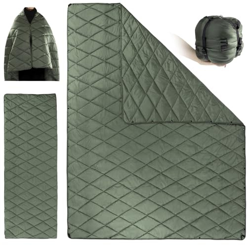 1TG taktisk 4-i-1 campingfilt sommarnätter, resefilt ultralätt och vindtät med tryckknappar, multifunktionell campingfilt – för utomhus, resor och fiske och bil (maskintvättbar)