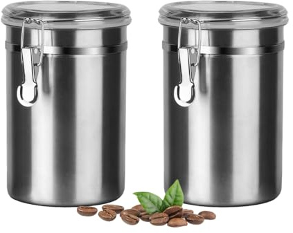 Walktosun Stainless Steel Food Container with Clear Lids Airtight Container Stackable Small Canisters Kitchen Pantry Storage for Cereal, Snacks, Candy, Herbs, Spices, Sugar, Tea (1.8L Silver-2)