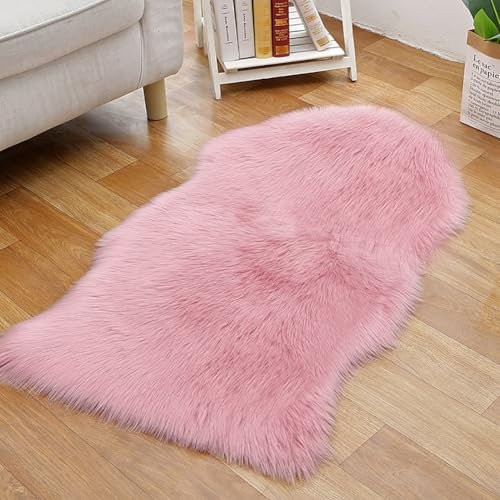 DATOPER Imitation Lambskin Rug Faux Lambskin Rug Artificial Fur Wool Bed Rug Sofa Mat,Rosa,60cm×90cm