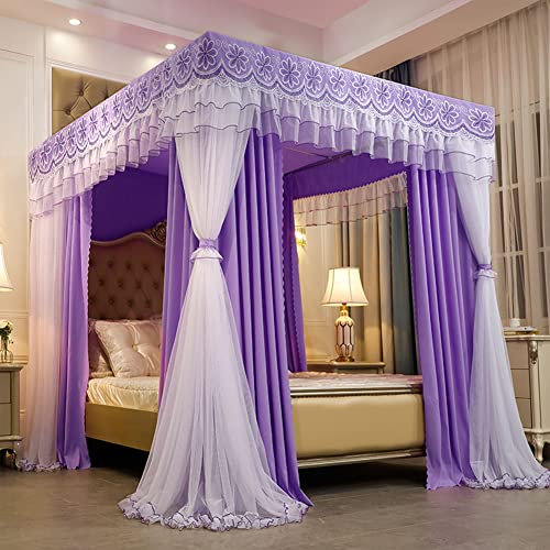 WMXZHJ Prinzessinnen-Moskitonetz, Luxus-Himmelbett-Baldachinnetz, Prinzessinnen-Vorhänge, Kingsize-Bettrahmen mit doppellagigen Verdunkelungsvorhängen, bodenstehender doppellagiger Bettvorhang