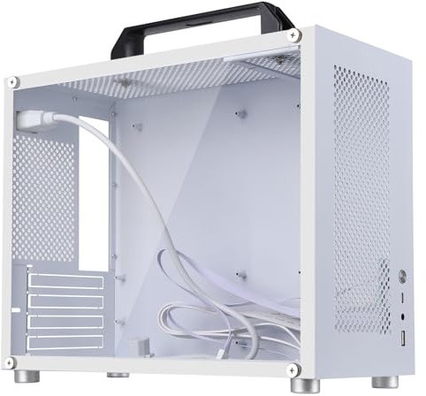 Micro ATX PC Case,Mini-Tower Tempered Glass Side Pannel Type with Black Handle,Small Form Factor Computer Chassis 1.2mm Alloy Steel with Type C,USB 3.0,Audio Port Fits mATX and ITX Motherboards