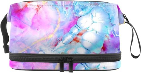 Bolsa de cosméticos de doble capa con pintura abstracta de tinta para mujeres y niñas, neceser de viaje para maquillaje, práctica bolsa organizadora con compartimento para brochas, multicolor,