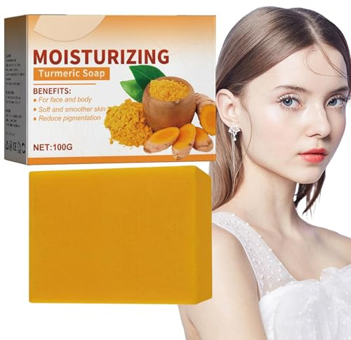 Husoiuy Savon Au Curcuma Pour Éclaircir La Peau | 100g Nettoyant Pour Le Visage Au Curcuma Exfoliant Naturel Éclaircissant Pour La Peau - Pour Bain Éclaircissant Hydratant Rétrécissement Des Pores
