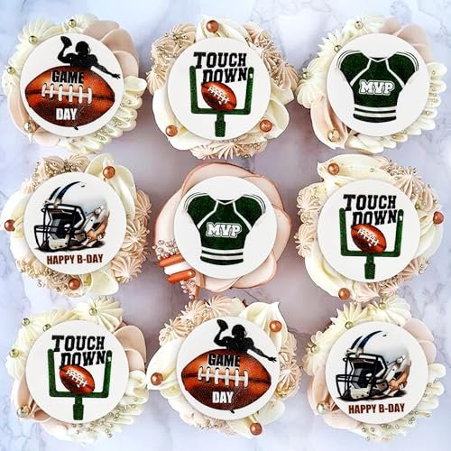 Cyodoos 40pcs Edible Rugby Ball Cupcake Topper Rugby Ball Cupcake Drink Picks for Super Bowl Party Decor Touchdown Sport Themed Game Day Party Supplies Decorations