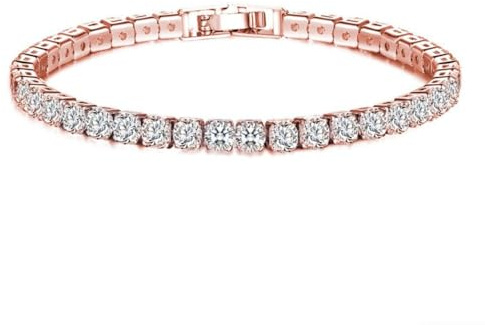WATEFOER zirkon tennis armband kvinnor silver, 18K förgyllt 4 mm diamantarmband för kvinnor flickor, kristallarmband present till jul födelsedag alla hjärtans dag, 17 cm, 19 cm, Koppar, Cubic Zirconia