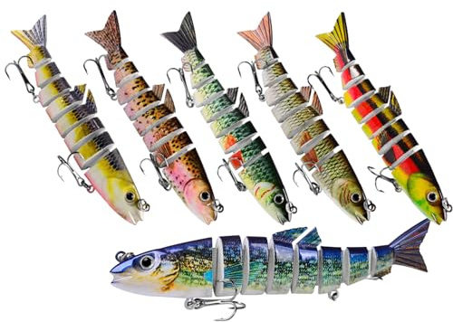 RoseFlower Set di 6 Esche - Esche da Pesca Multiarticolate, a 8 Segmenti, a Lento Affondamento Per Acqua Dolce e Salata, Ideali per la Pesca a Mosca e in Mare