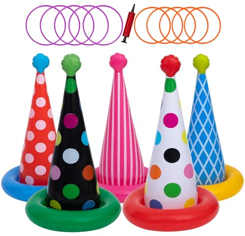 Christmas Inflatable Ring Toss Game Set Birthday Rings Toss Game with Air Pump, Inflatable Rings Party Toys Gifts for Adults Kids Family School Party Favor Indoor Outdoor Toss Game
